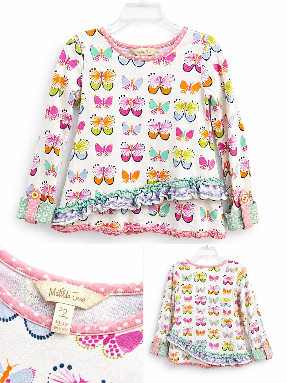 Matilda Jane Butterfly Top - Size 2 | Ruffle Hem | Long Sleeve